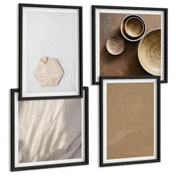 BILDER SET 4er Set - 50x50 cm & 40x60 cm Schwarzer Rahmen - Minimalistische warme Texturen
