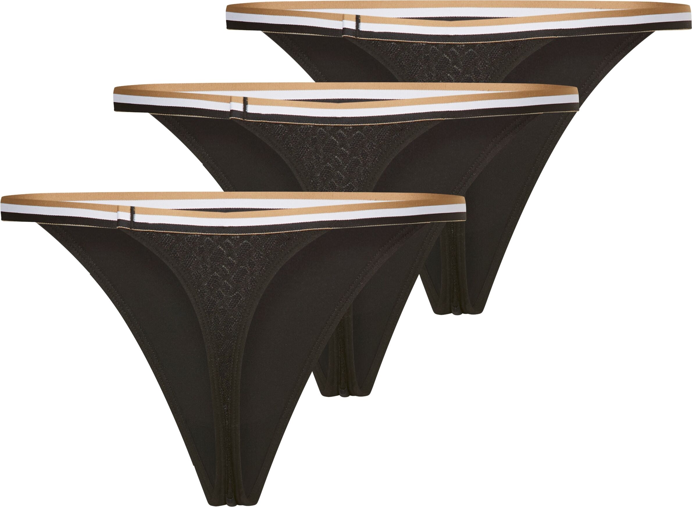 Stringtanga BOSS "B LACE", Damen, Gr. L, 3 Stk., Jersey, schwarz (schwarz 001), Jersey, Obermaterial: 86% Polyamid, 14% Elasthan, körpernah, Unterhosen Stringtanga