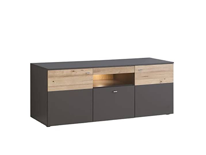 Newroom TV Schrank Grau Eiche Lowboard mit LED Beleuchtung Wohnzimmer