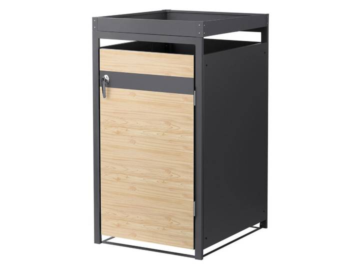 Ml-Design Mülltonnenbox 1er mit Pflanzdach Anthrazit-Lärchenoptik, Hellbraun, Metall, 240 L, Rechteckig, 80x124x80 cm, Gartenzubehör, Mülltonnenbox