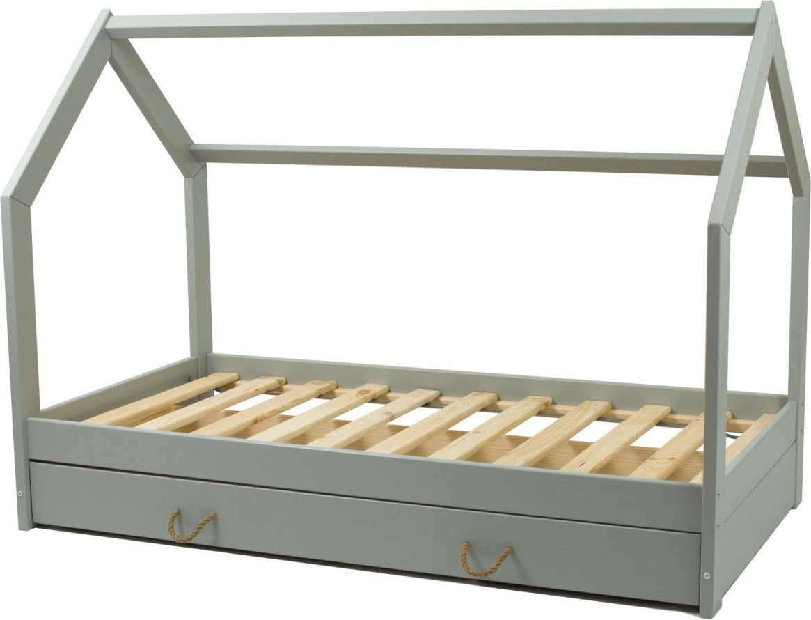 Skandinavisches Bett, Hausbett 160x80cm + Schublade und graue Schranken