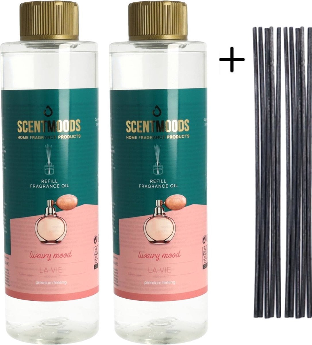 Scentmoods Geurstokjes Navulling La Vie Set van 2 + 12 Geurstokjes - 400ml x 2