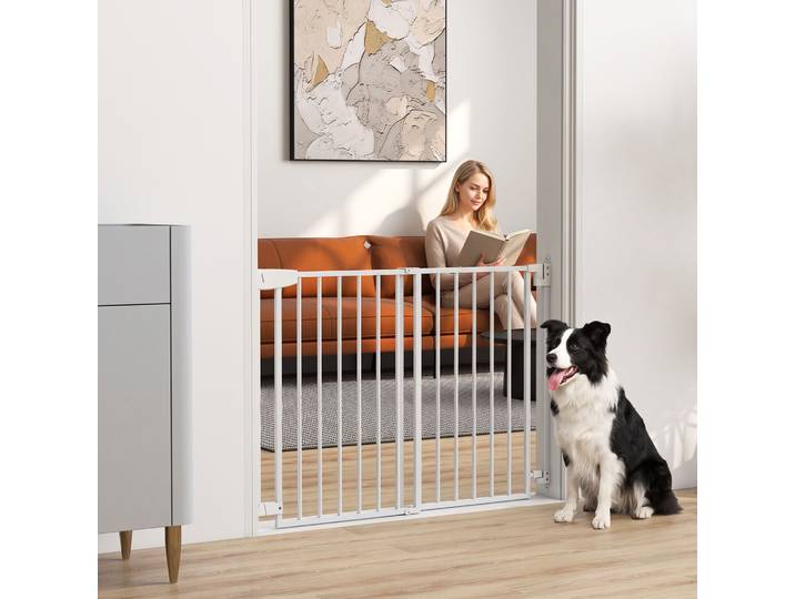 PawHut Barrière Chien Extensible 72-108cm Auto-Fermeture Blanc