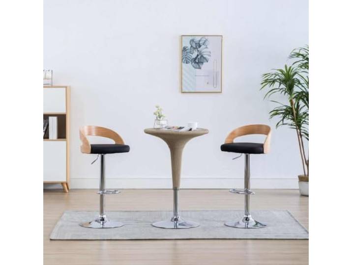VIHHQGC Barhocker 2er Set Schwarz Kunstleder mit Bugholz und Metallgestell 2 Stück, höhenverstellbar, Fußstütze, belastbar bis 110 kg, modernes Design