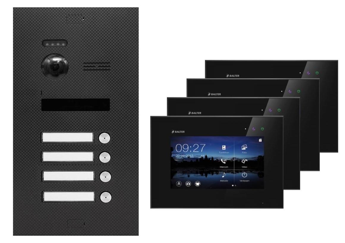 Videosprechanlage BALTER EVO 2-Draht BUS für 4-Familienhaus Schwarz-Karbon-Graphit