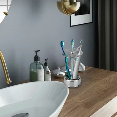 Drop Dash Deals Stainless Steel Toothbrush Holder & Toothpaste Stand Rack For Bathroom Stainless Steel Toothbrush Holder & Toothpaste Stand Rack For Bathroom