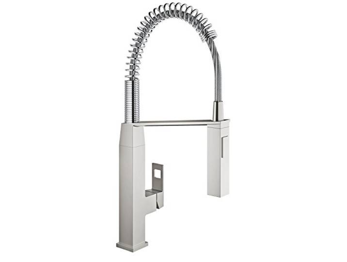 GROHE Eurocube, Küchenarmatur mit ausziehbarer Brause, 360° schwenkbar Wasserhahn Küche, hoher Auslauf zum Befüllen großer Töpfe, Brause- und Spülstrahl (edelstahl, 31395DC0)