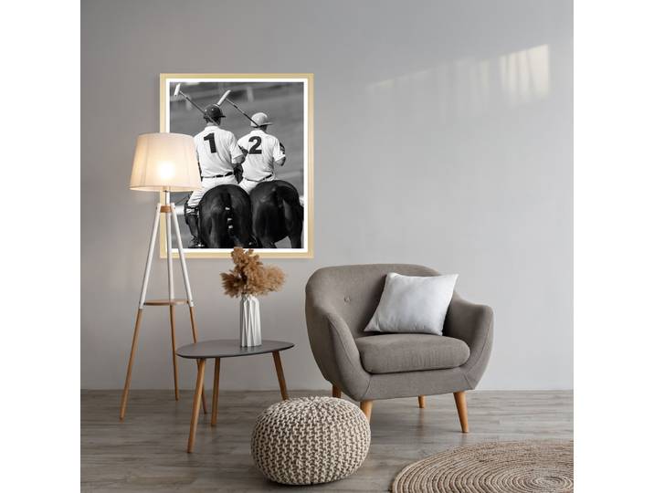 Bild mit Rahmen QUEENCE Vintage Polo Club Polospieler , schwarz-weiss (farbe rahmen: beige, farbe bild(er): schwarz), B:30cm H:40cm T:1,5cm, Acrylglas, Holzrahmen, Bilder, Bild mit Rahmen, HD Premium Poster-Druck inkl. Echtholzrahmen in beige