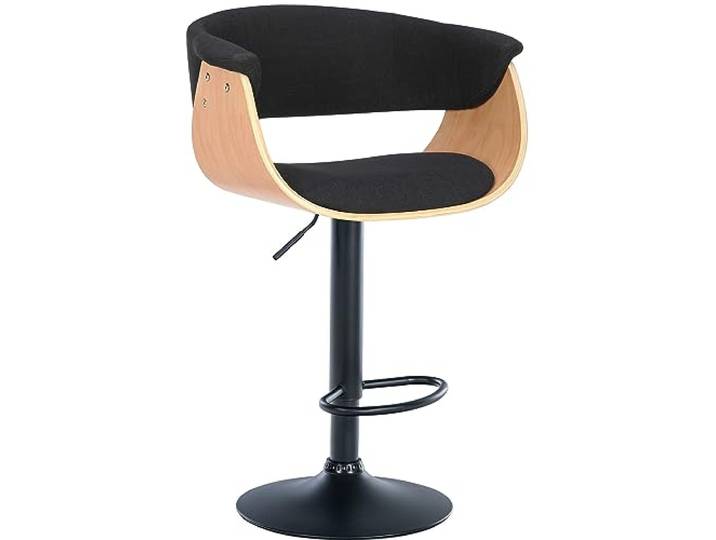 CLP Barhocker Vestal I Mit Holzsitz Und Armlehne I Höhenverstellbares Metallgestell Mit Fußstütze, Farbe: Natur/schwarz, Material: Stoff