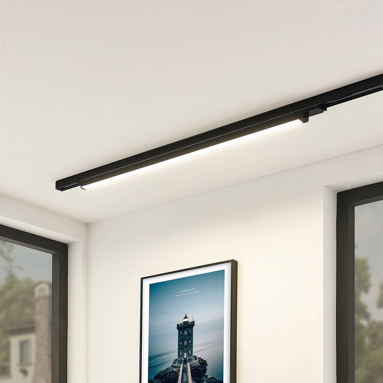 Arcchio LED track light Harlow, black, 109 cm, 4,000 K Harlow, Black, Workroom / Office, Aluminium, Modern, Track Lighting 3-Phase Track