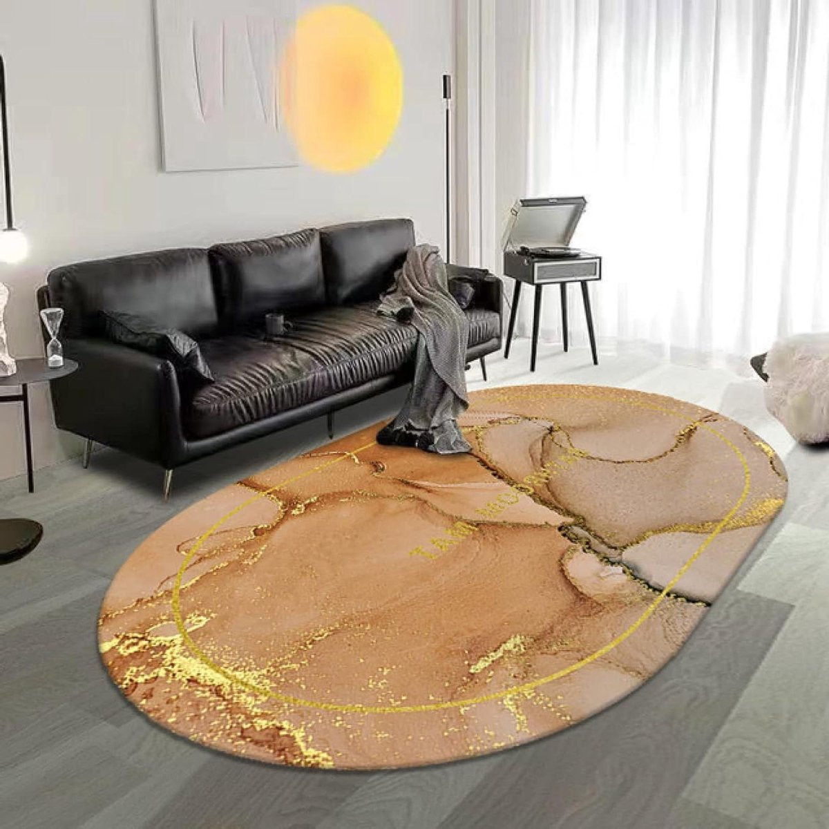 Ovaal Vloerkleed Abstract Modern Geelbruin Goud Polypropyleen
