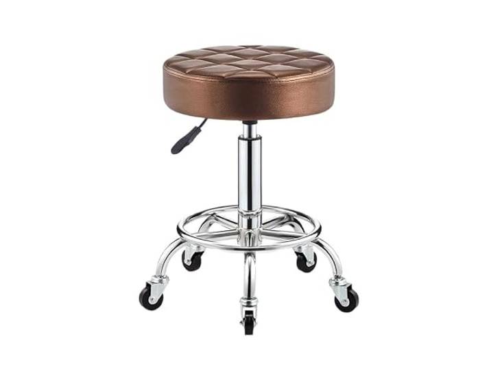 HANELREEZD Runde Rollhocker mit hydraulischer Fußstütze bürohocker Metallhocker höhenverstellbar, for Home Office Shop
