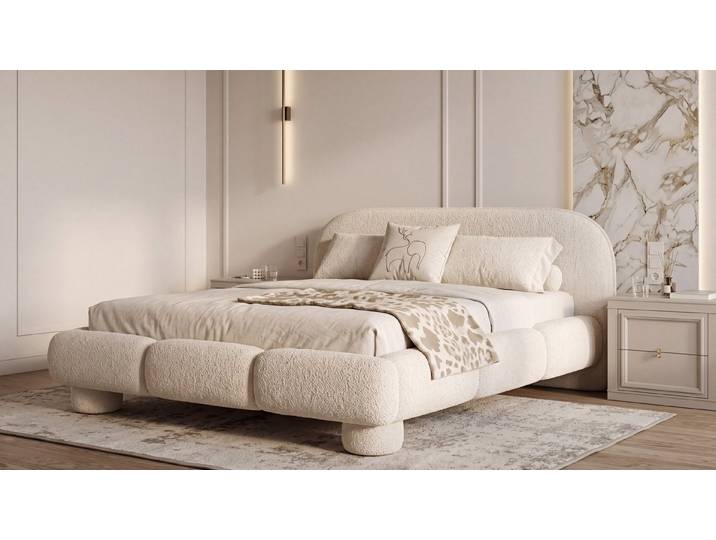yourhouse24 Polsterbett DAYTON in Bouclé – Organisches Wolkenbett, Luxuriöses Wolkenbett im angesagten Soft Minimalism & Japandi-Stil