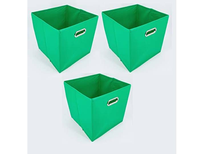 ADOB 3er Set Faltbox, Aufbewahrungsbox, Aufbewahrungskiste in Würfelform mit Griff, Farbe Grün, 90080