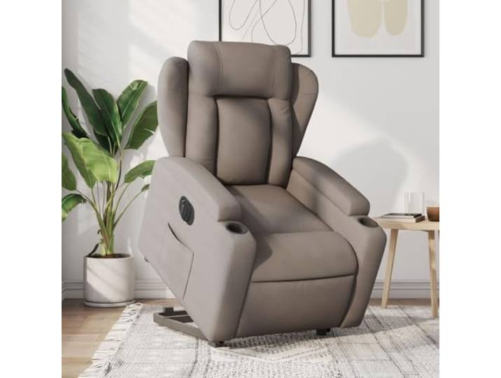 ZXQVLMRS Relaxsessel mit Aufstehhilfe & Liegefunktion Stoff Taupe Elektrischer Motor, Integrierte Getränkehalter, Seitentasche, 135 Neigung