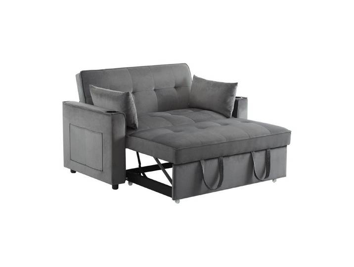 i@home Schlafsofa Multifunktionssofa mit Schlaffunktion, Schlafsofa mit Getränkehalter und Kissen, Rückenlehne neigbar 105°/140°/180°, geeignet für Wohnzimmer, Schlafzimmer, Heimkino-Wohnung, Grau