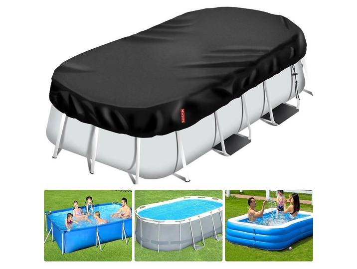 Poolabdeckung Rechteckig 265 x 175 cm Schwarz, Kunststoff, 175x265 cm, Freizeit & Co, Pools & Wasserspaß, Poolzubehör, Poolabdeckung