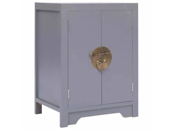 KDVXBCQJH Nachttisch Grau 38x28x52 cm Beistellschrank Holz Vintage-Design mit goldenen Metallriegeln fuer Schlafzimmer und Wohnzimmer, kompakter Schrank mit zwei Tueren.