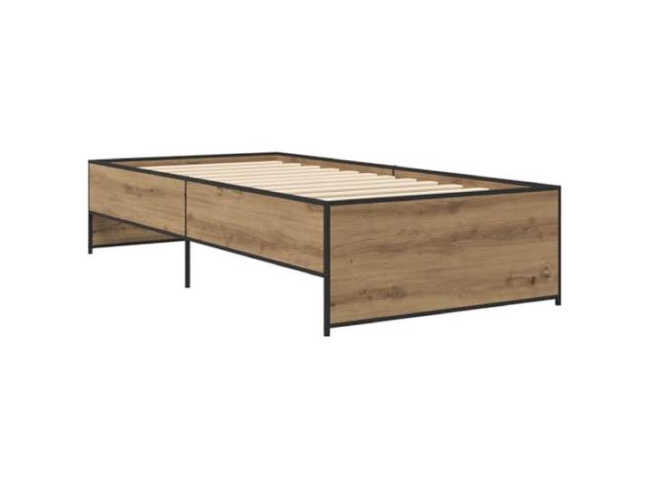 KTHLBRH Bettgestell Eiche Handwerk 80 x 200 cm Technisches Holz, Beine aus Stahl, Basis mit festen Latten, Kapazität 140 kg