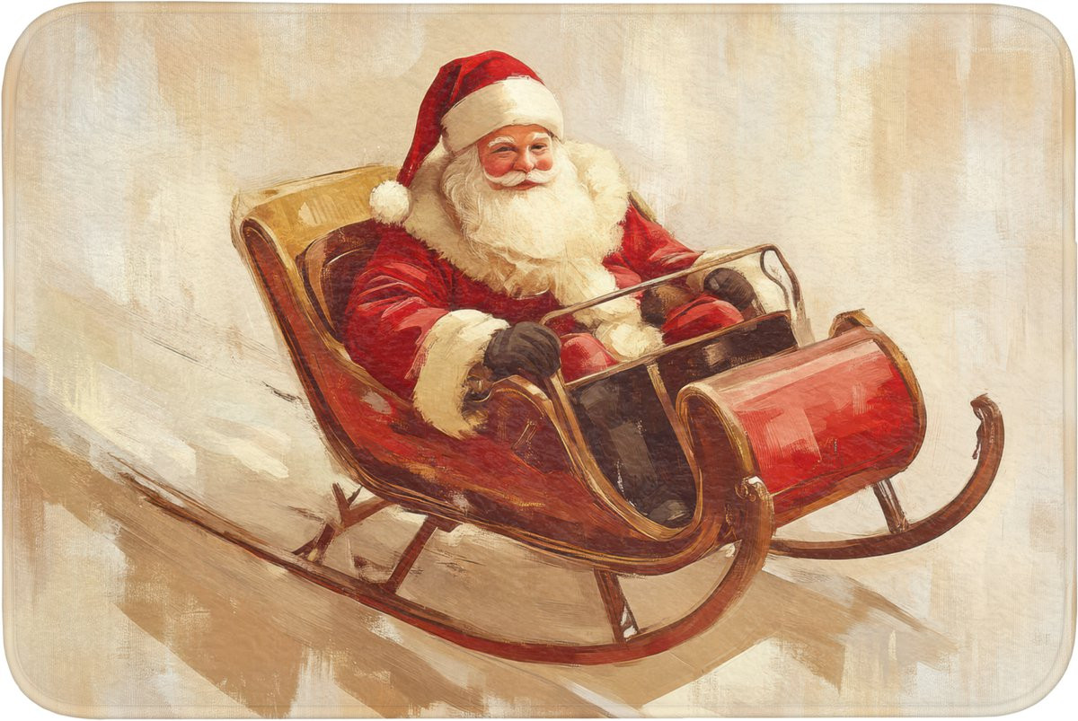 OnlyWow Badmat Kerstthema met Kerstman en Slee - Antislip - 90 x 60 cm