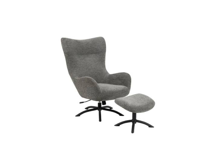Fauteuil à oreilles pivotant avec repose-pieds en tissu gris