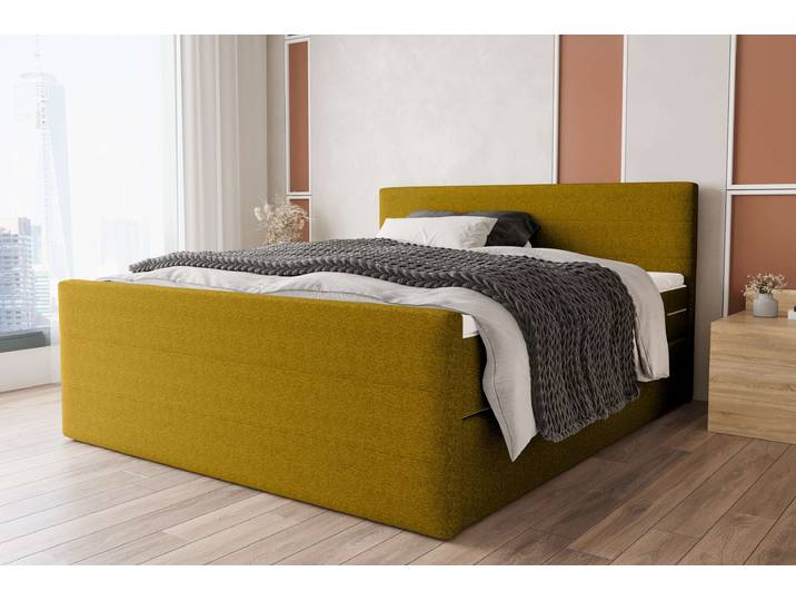 Boxspringbett, Webstoff MALMO_NEW, Gelb, 160×200 cm, Taschen-Federung, Modern