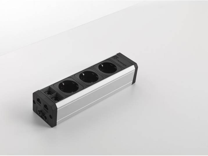 Multiprise VERSA Frame 2.0 - Bloc encastrable 3 Prises + 2 RJ45 + 2 USB + HDMI - Noir - câble 3m