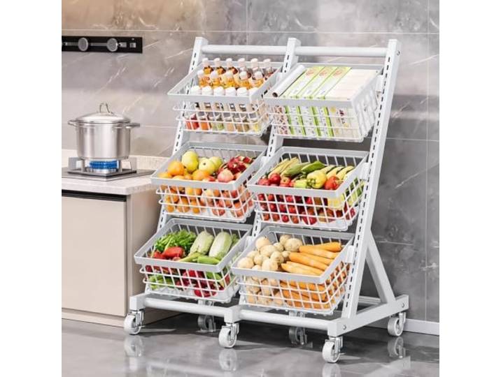 XINMAIZI 3/4-stöckiges Verkaufsregal, Supermarkt-Snackregal mit Rollen Freistehendes großes Metallregal für Süßigkeiten und Snacks sowie Display-Regale für Laden Küche(6 baskets)