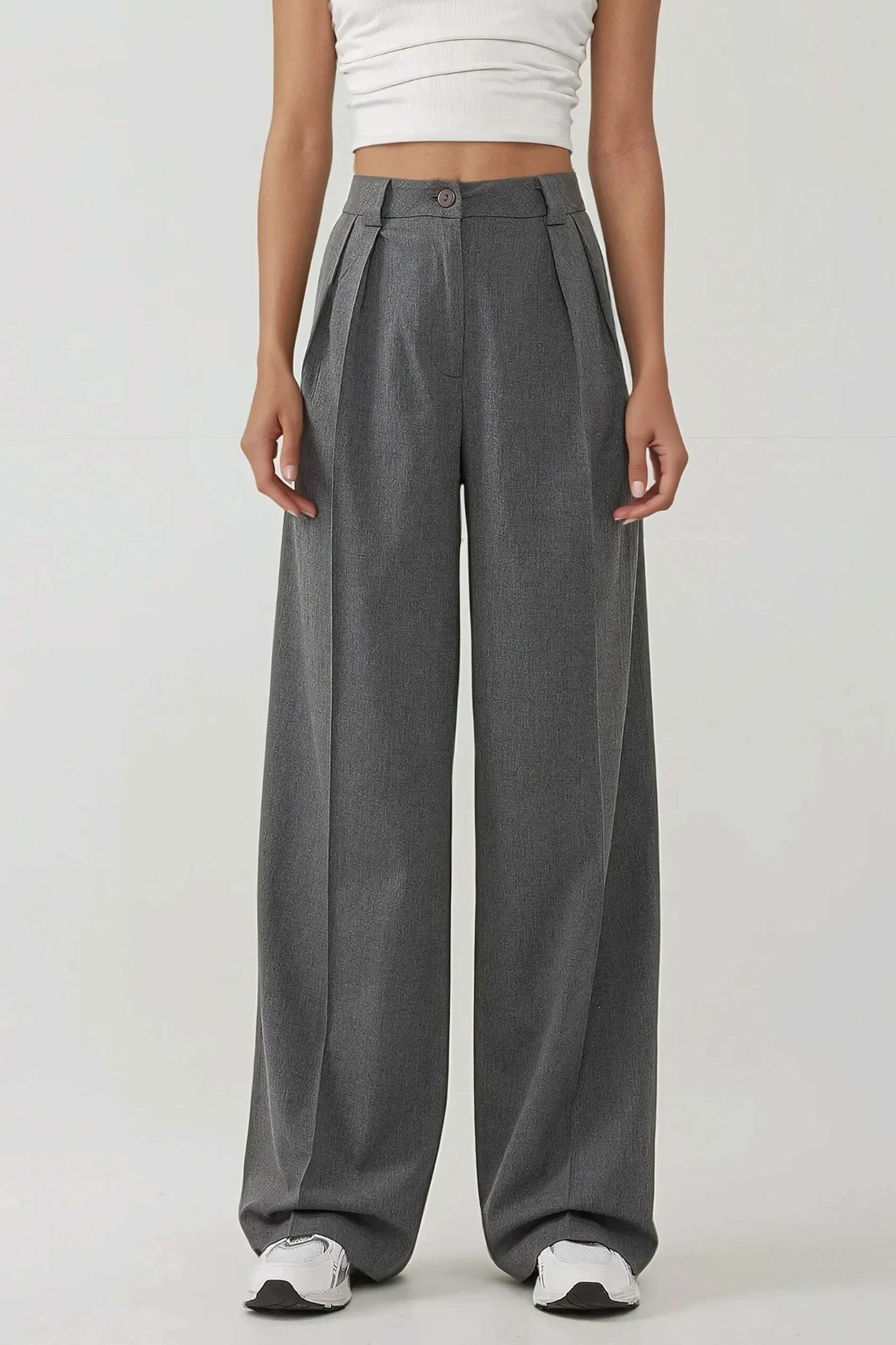 Hiccup Hochtaillierte Palazzo-Hose mit weitem Bein - Grau