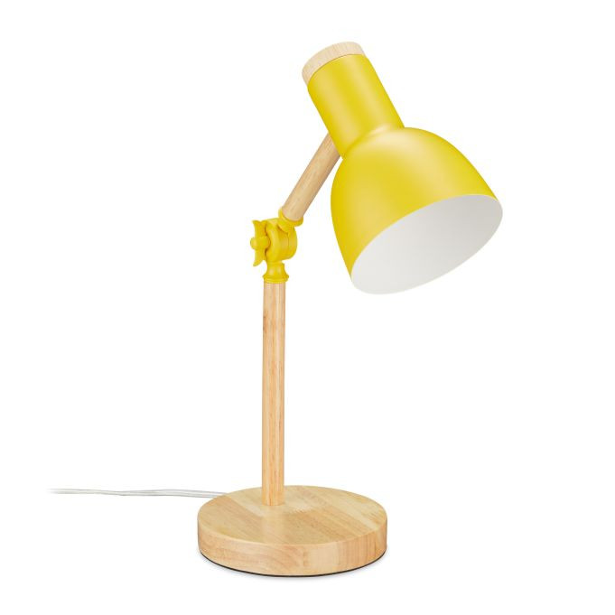 Relaxdays Retro Bureaulamp Geel, Verstelbare Tafellamp van Hout en Metaal, E14