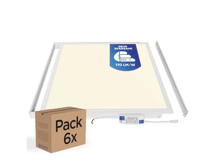 LECOM 6x LED Panel 62x62 Warmweiß 3000K 4250lm 25W Aufputz mit Aufbaurahmen