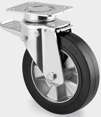 Transportrad TENTE mit Gummilauffläche, drehbar mit Bremse, 200 mm