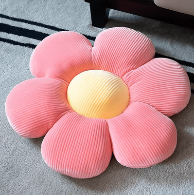 Uplift Curations BlossomSix Plush Flower Cushion Pillow (13.8 By 15.7) In Pink Six Petal Seat Pillow For Kids Room & Bay Window Decor pink Yellow