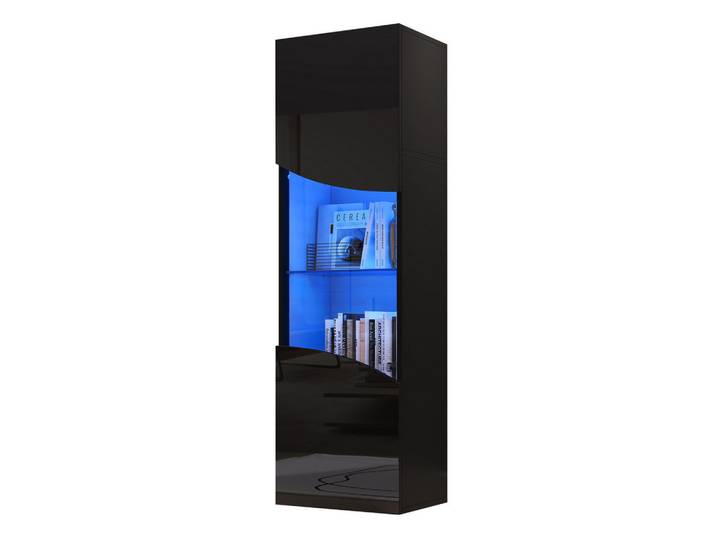 Flieks Vitrine LED Hochglanz Vitrinenschrank Wellenoptik 165cm Schwarz, 35x165x50 cm, Esszimmer, Vitrinen, Vitrinenschränke
