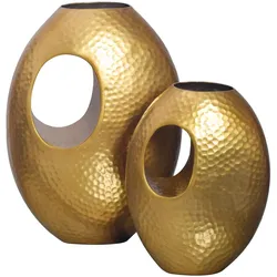 WOHNLING WL7.188 Deko Vase 2er Set Aluminium Gold mit Tragegriff