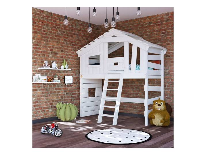 bibex Hochbett ALPIN CHALET Hochbett, Kinderbett, Doppelbett - Creme-Beige