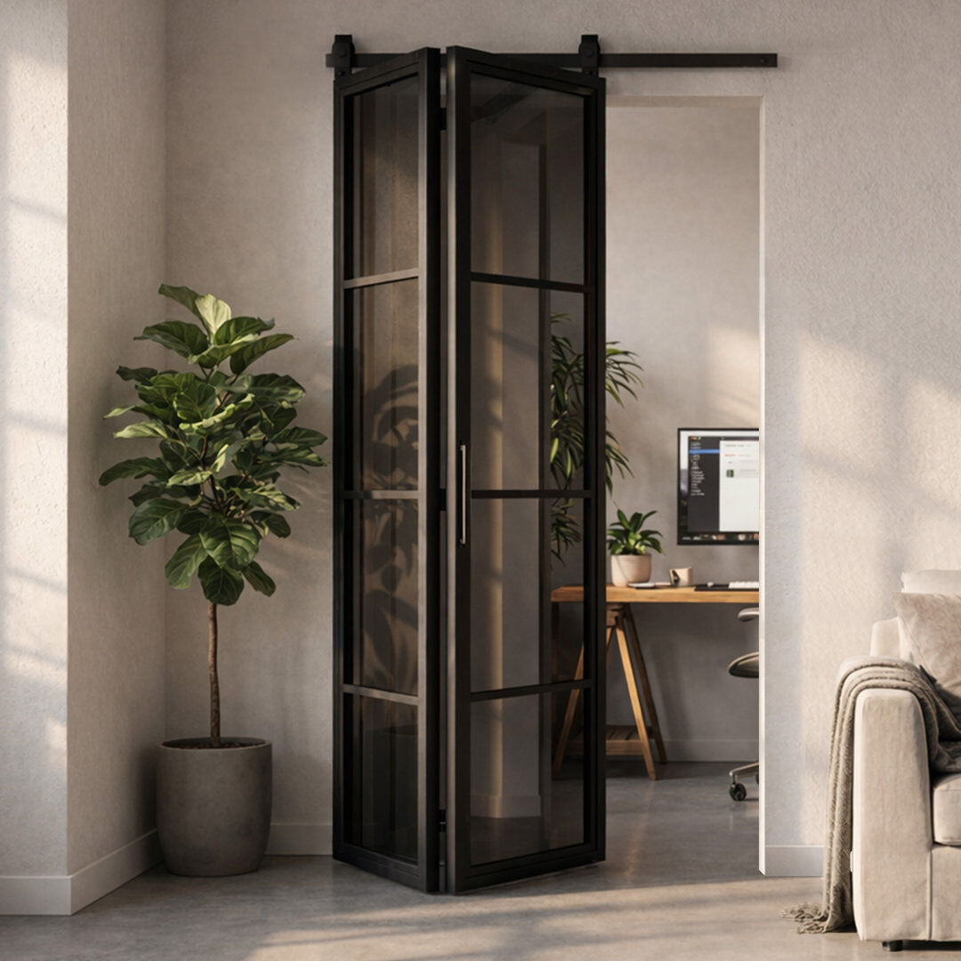 Seart Group Double Bi-Fold Door With Smoked Glass Black 100cm W X 210cm H