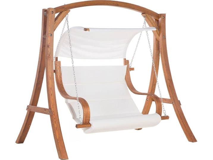 BELIANI Hollywoodschaukel beige Lärchenholz Sonnendach Outdoor Terrasse