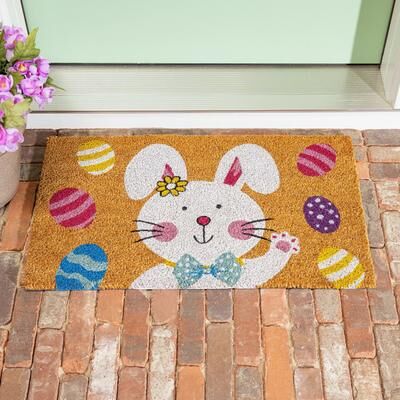 Evergreen "30 in. x 18 in. Bowtie Bunny Coir Door Mat - 30"" x 18"""