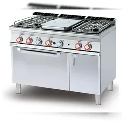 Allplate Gas + 4 Brenner mit Zündflamme auf GN2/1 statischen Gasofen. Abmessungen 120x70,5 h90 cm. Modell TPF4-712GPV