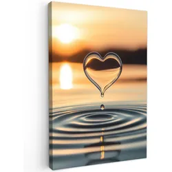 LEINWANDBILD Herz - Wasser - Sonnenuntergang - Natur - Zen Deko XXL 80x120 cm