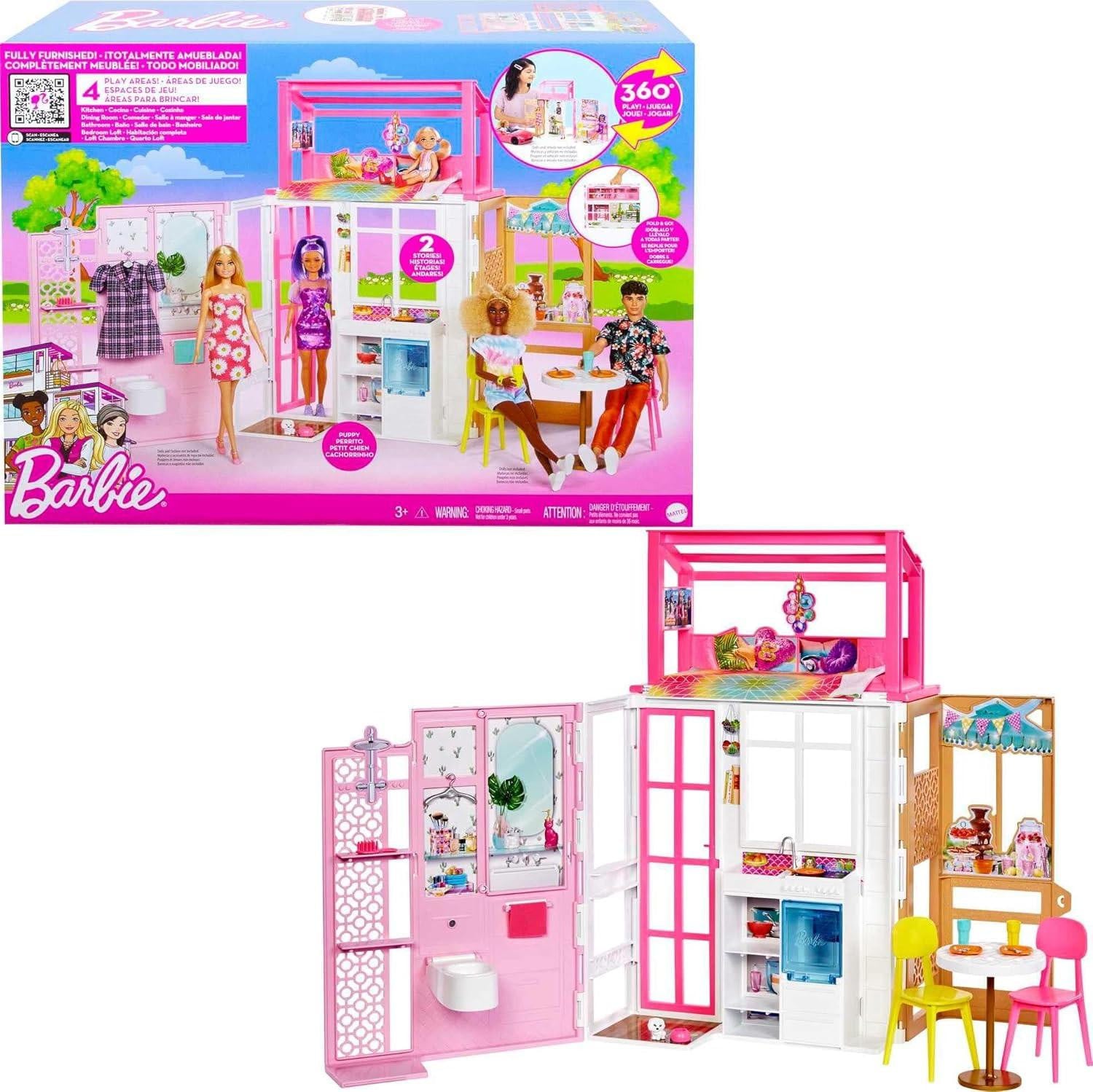 Mattel Barbie HCD47 tweelaags gemeubileerd poppenhuis met accessoires