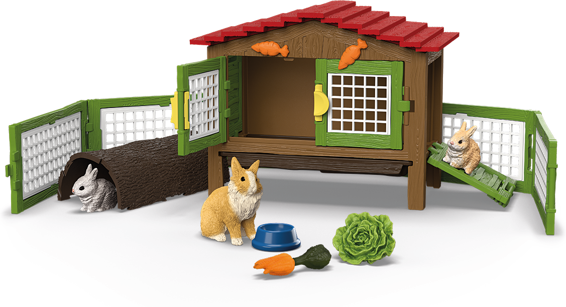 Schleich FARM WORLD Rabbit Hutch Playset for Children - 17-Piece Farm-Themed Playset with Rabbits and Accessories - Ages 3-8 Years