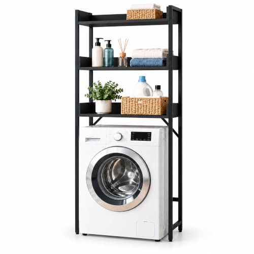 Relaxdays wasmachinerek met 3 vakken, zwart