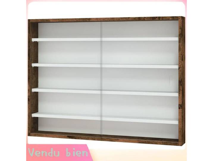 LIA Vitrine murale pour objets de collection 5 étagère réglables en hauteur et 2 portes coulissantes 80 x 9 5 x 60 cm marron
