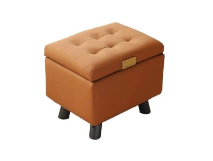 GTOULHH Sitzhocker Ottoman Hocker Fußhocker Mit Stauraum, Rechteckig, Fußstütze, Leder Moderne für Wohnzimmer(Orange)