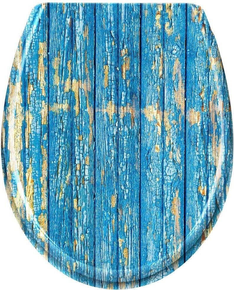 TWOLIIN WC-bril met automatische zachte sluiting, antibacteriële toiletdeksel van blauw Duroplast