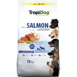 TROPIDOG Premium Adult mittlere und große Rassen reich an Lachs und Reis 12 kg