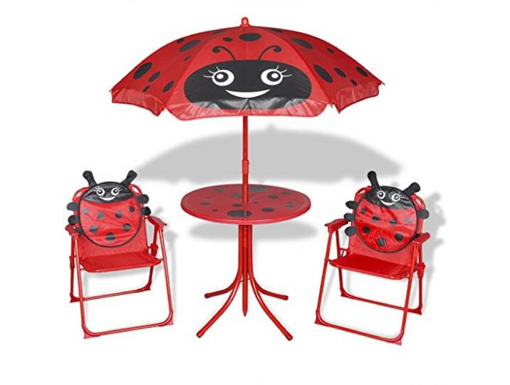 Festnight Kinder Garten-Sitzgruppe Kindersitzgruppe mit 1 Tisch, 2 Stühle und 1 Sonnenschirm Garten Kinderm?Bel - Rot