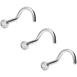 3er Set Titan Nasenstecker Spirale KRISTALL